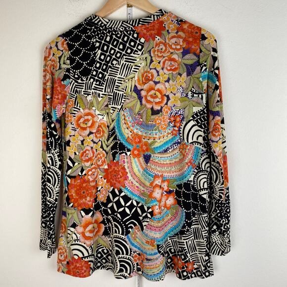 Johnny Was Janie Top Size S Black FLoral Favorite Long Sleeve Crew Swing Tee - Picture 10 of 13